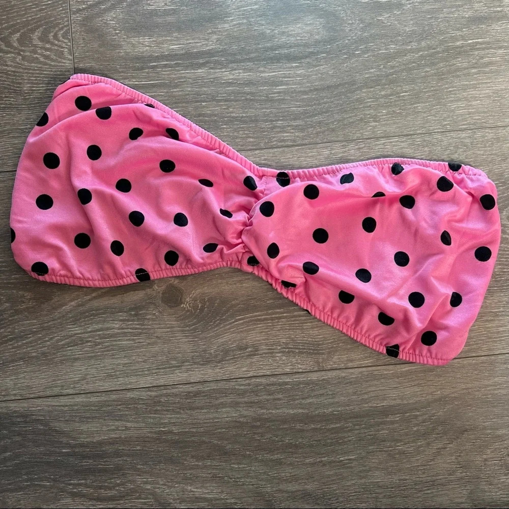 Vintage  80s Barbie pink polka dot bandeau bikini top. Size 1X